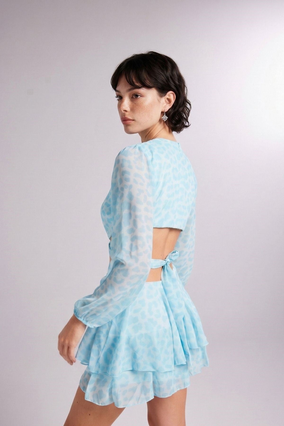 Image of Fermuarlı Bluz Kısmı Lastikli Pinky Elbise Mavi