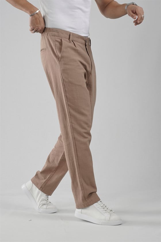 Image of Baggy Fit Kalıp Pamuklu Keten Pantolon