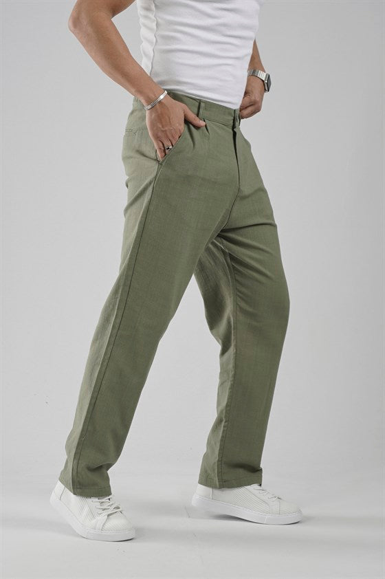 Image of Baggy Fit Kalıp Pamuklu Keten Pantolon