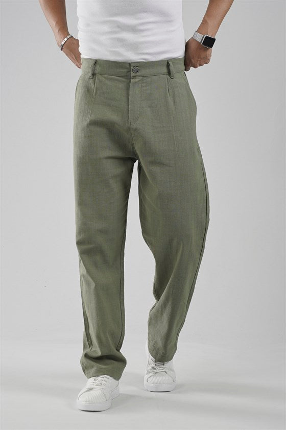 Image of Baggy Fit Kalıp Pamuklu Keten Pantolon