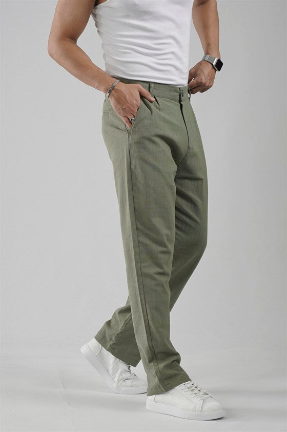 Image of Baggy Fit Kalıp Pamuklu Keten Pantolon