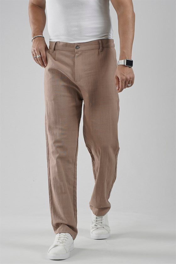 Image of Baggy Fit Kalıp Pamuklu Keten Pantolon