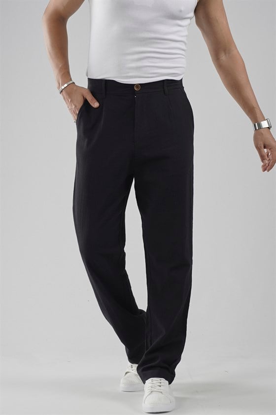 Image of Baggy Fit Kalıp Pamuklu Keten Pantolon
