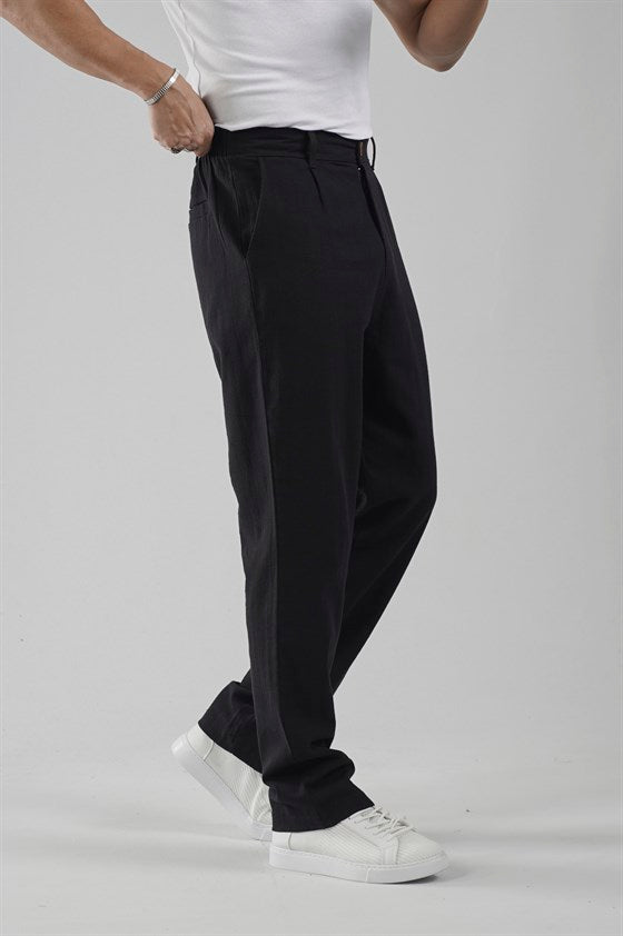Image of Baggy Fit Kalıp Pamuklu Keten Pantolon