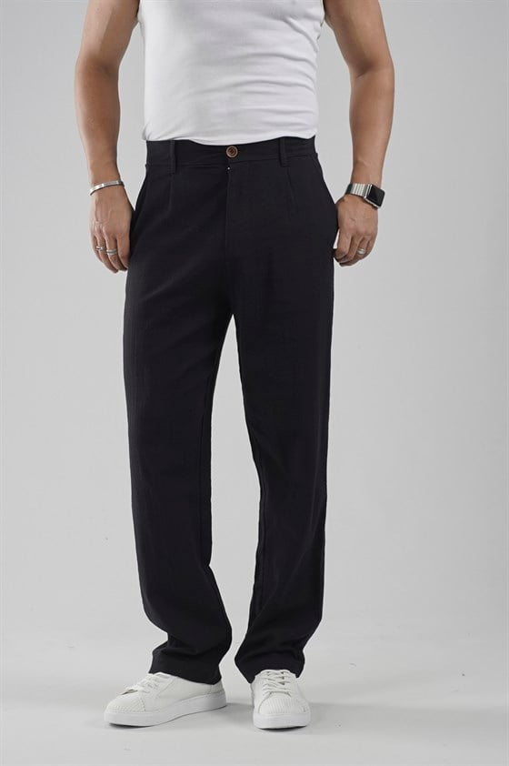 Image of Baggy Fit Kalıp Pamuklu Keten Pantolon