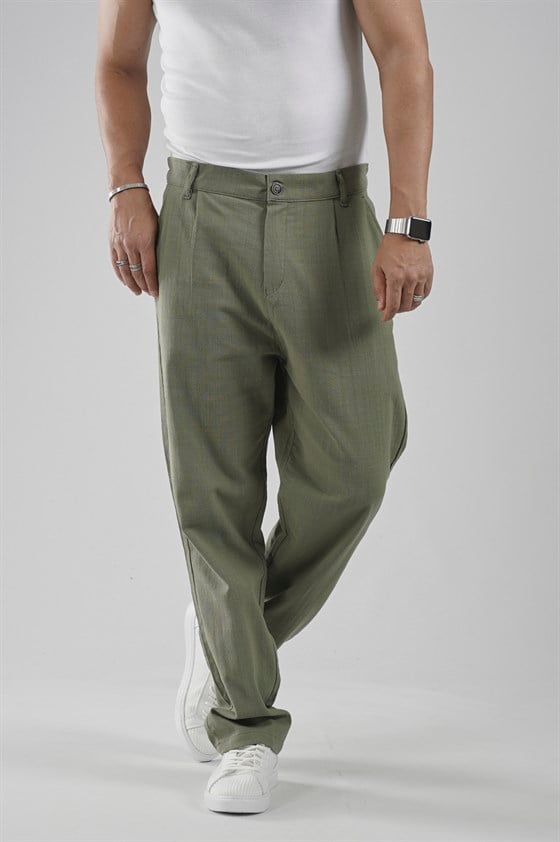 Image of Baggy Fit Kalıp Pamuklu Keten Pantolon
