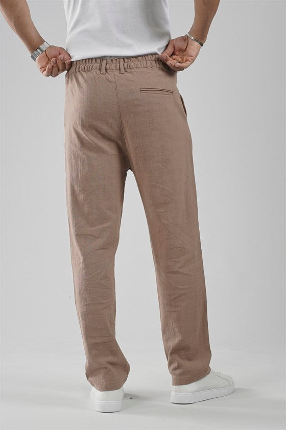 Image of Baggy Fit Kalıp Pamuklu Keten Pantolon