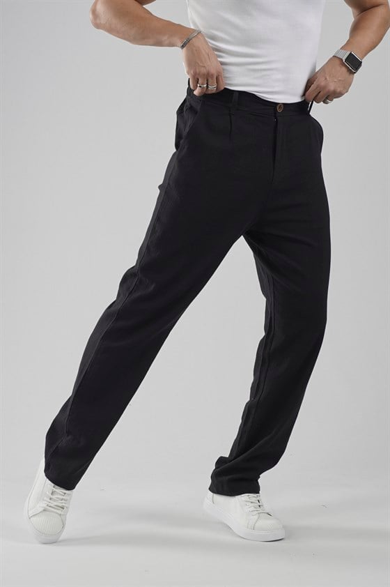 Image of Baggy Fit Kalıp Pamuklu Keten Pantolon