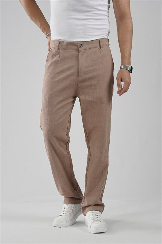 Image of Baggy Fit Kalıp Pamuklu Keten Pantolon