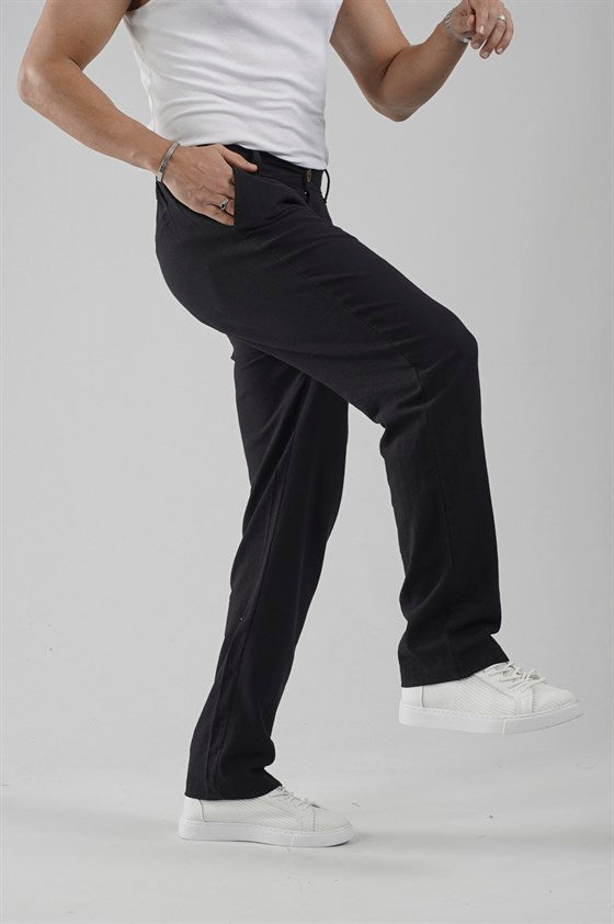 Image of Baggy Fit Kalıp Pamuklu Keten Pantolon