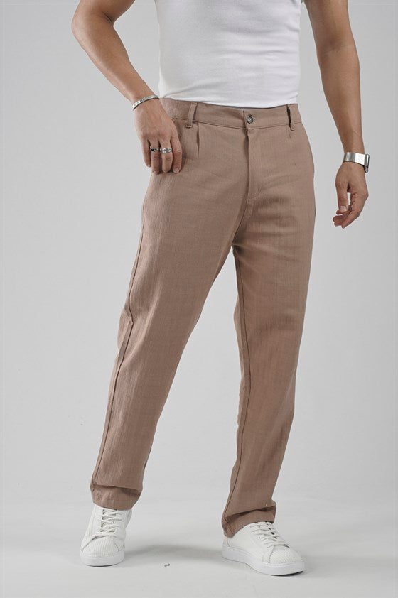 Image of Baggy Fit Kalıp Pamuklu Keten Pantolon
