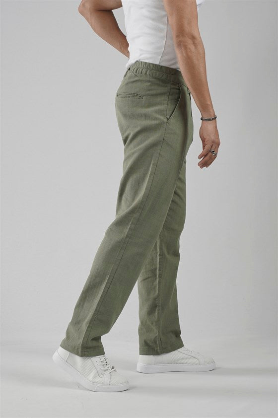 Image of Baggy Fit Kalıp Pamuklu Keten Pantolon