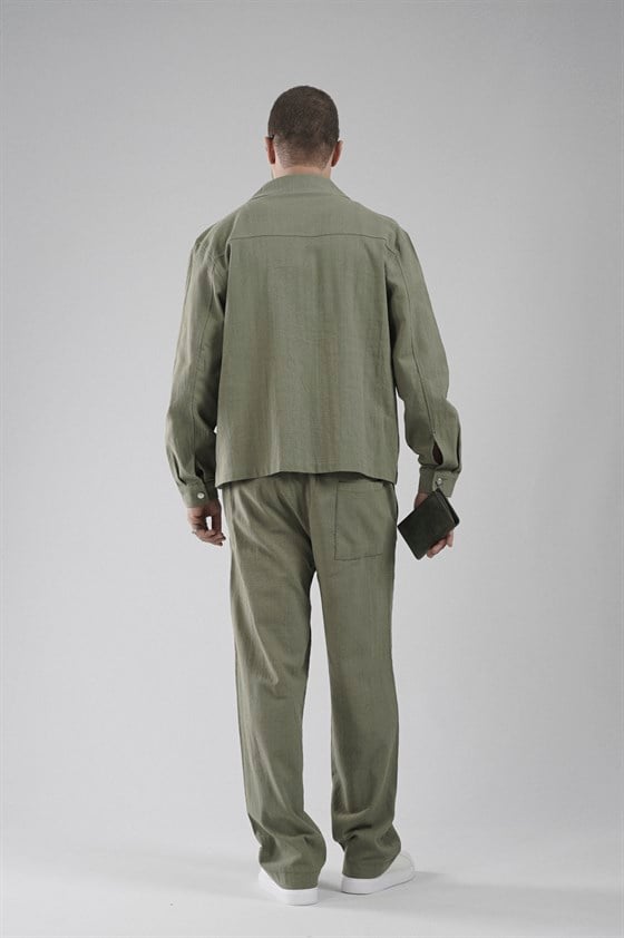 Image of Baggy Kalıp Pamuklu Keten Klasik Pantolon