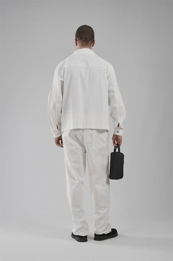 Image of Baggy Kalıp Pamuklu Keten Klasik Pantolon