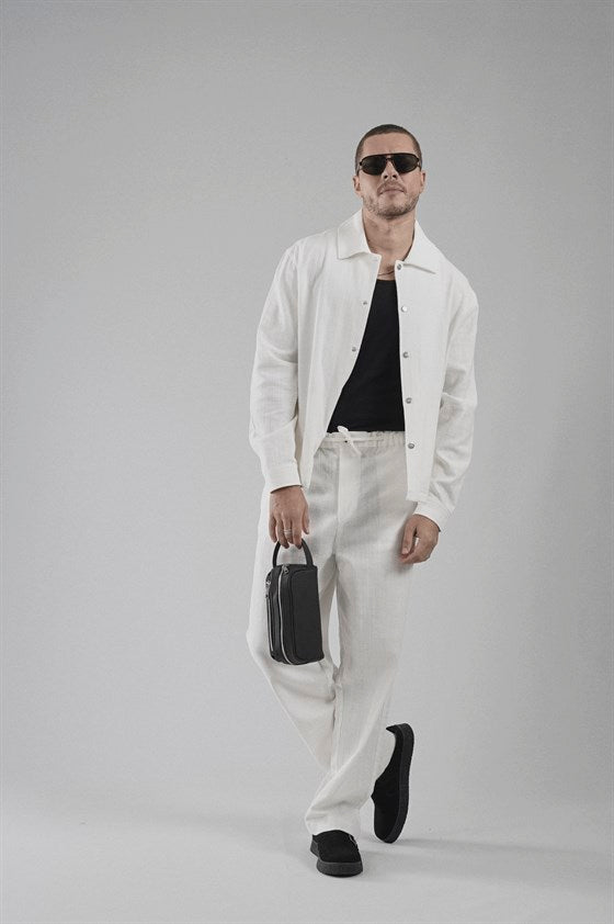 Image of Baggy Kalıp Pamuklu Keten Klasik Pantolon
