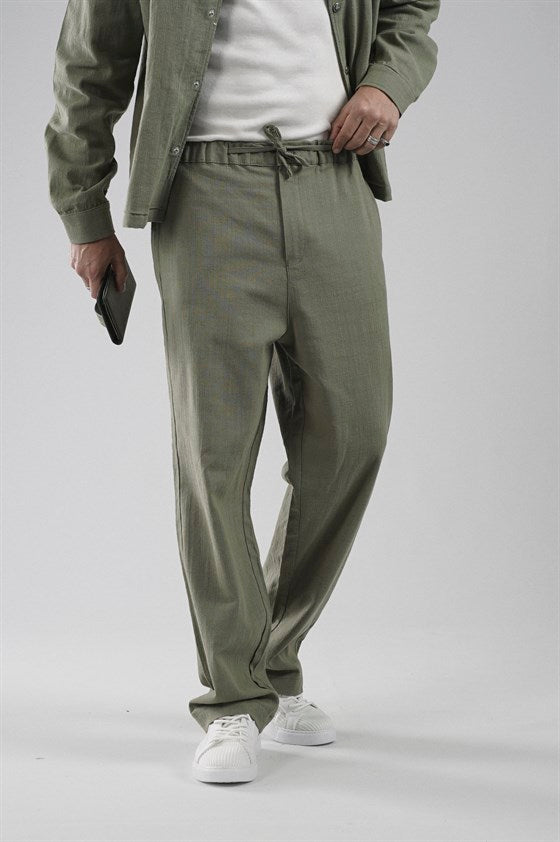 Image of Baggy Kalıp Pamuklu Keten Klasik Pantolon