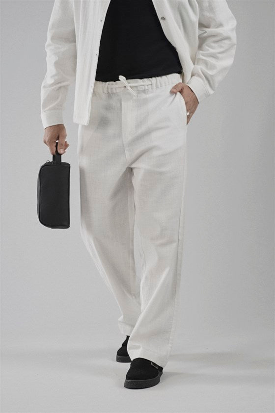Image of Baggy Kalıp Pamuklu Keten Klasik Pantolon