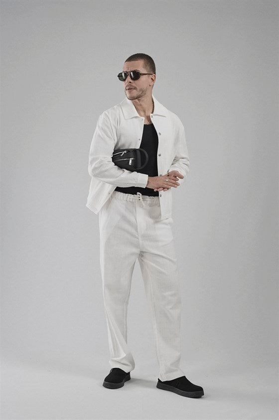 Image of Baggy Kalıp Pamuklu Keten Klasik Pantolon
