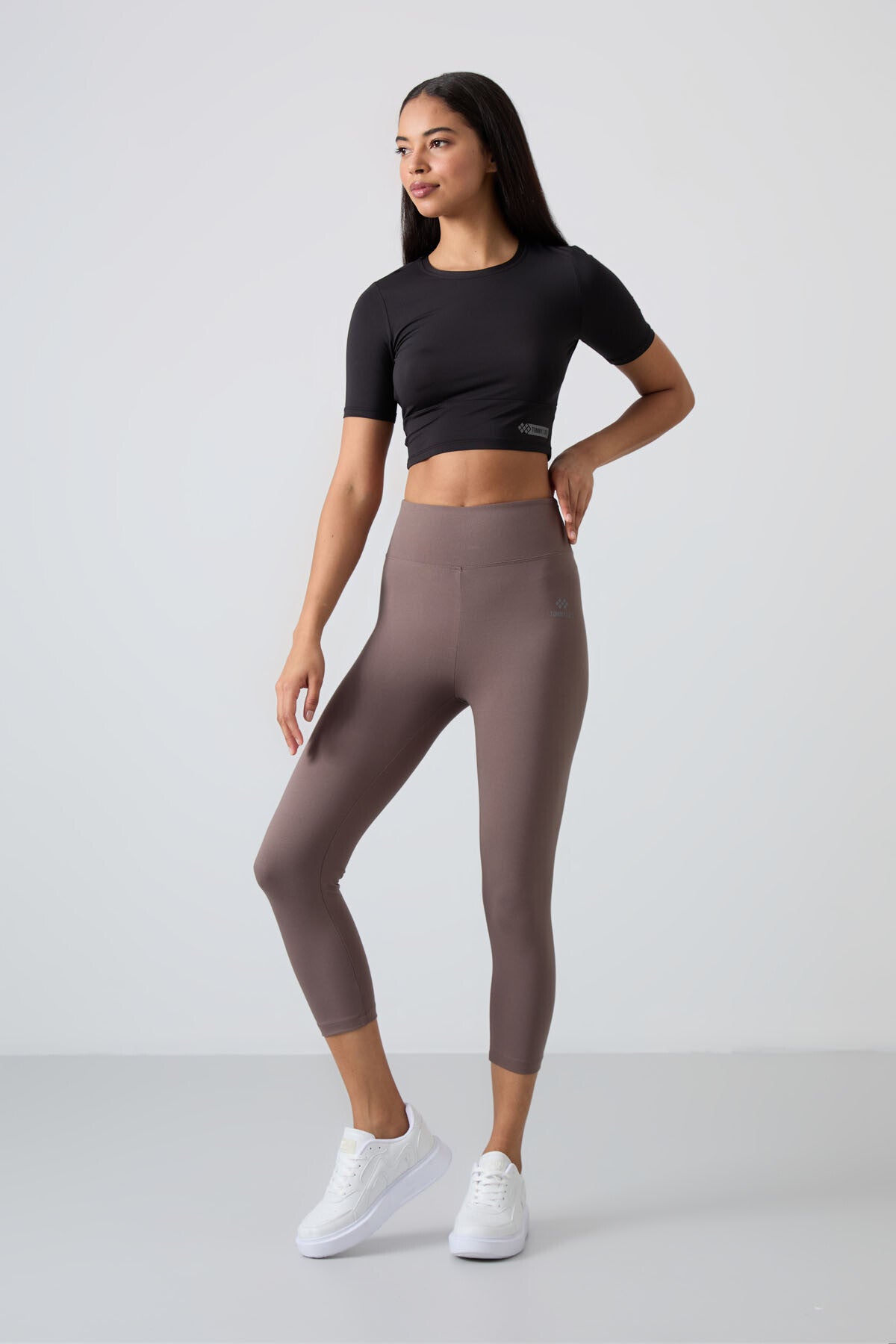 Image of Kahverengi Yüksek Bel Slim Fit Dar Paça Kadın Kapri Tayt - 93097