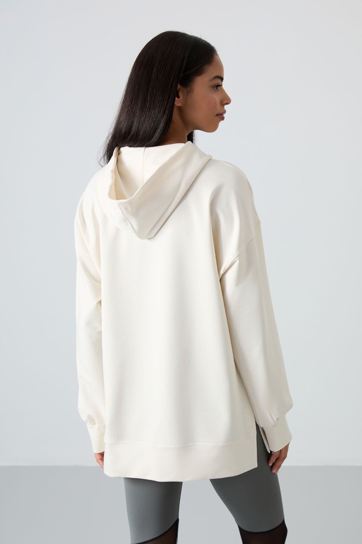 Image of Off-White Balloon Sleeve Embroidered Women's Oversize Tunic Sweatshirt - 97163