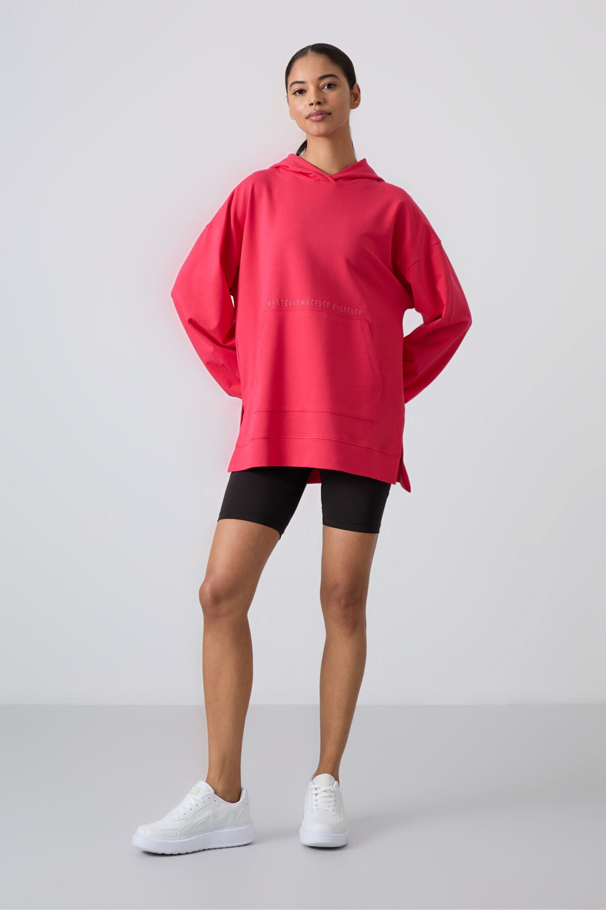 Image of Viva Kırmızı Balon Kol Yazı Nakışlı Kadın Oversize Tunik Sweatshirt - 97163