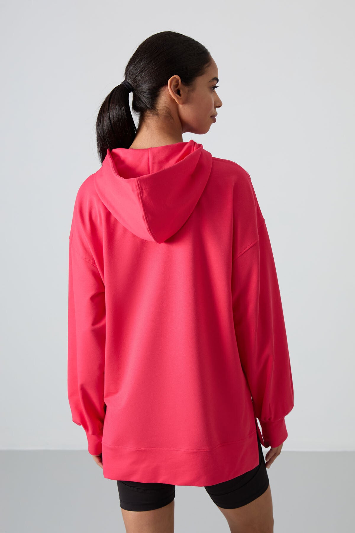 Image of Viva Kırmızı Balon Kol Yazı Nakışlı Kadın Oversize Tunik Sweatshirt - 97163
