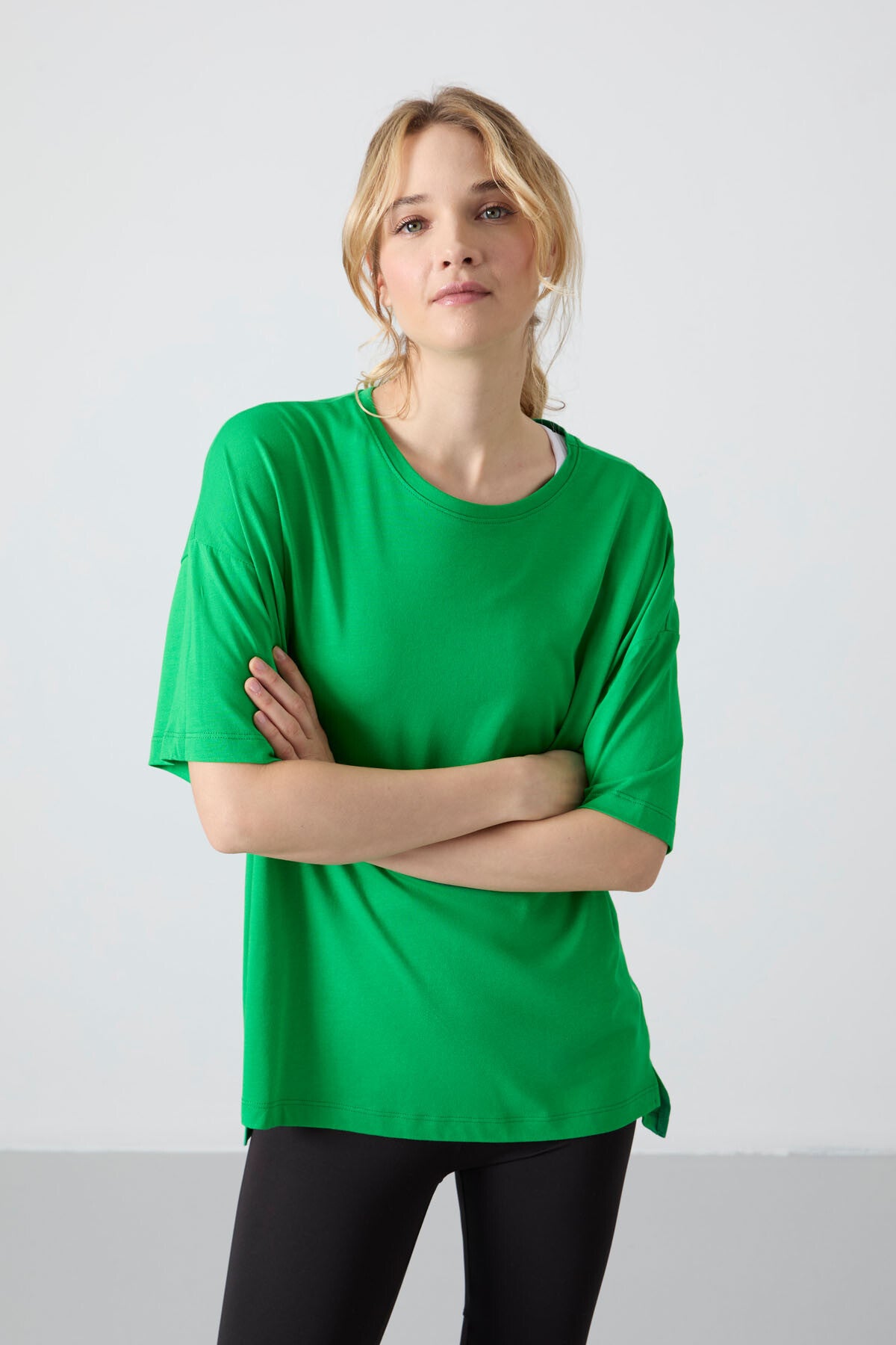 Image of Green Cotton Modal Soft Touch Oversize Fit Basic Women's T-Shirt - 97285