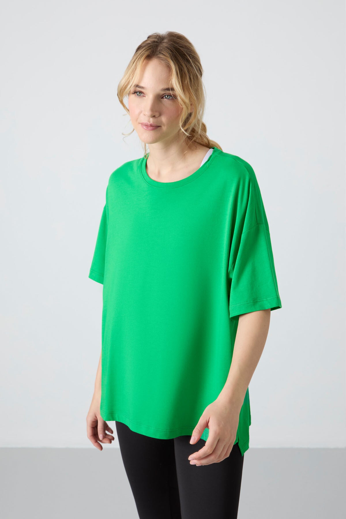 Image of Green Cotton Modal Soft Touch Oversize Fit Basic Women's T-Shirt - 97285