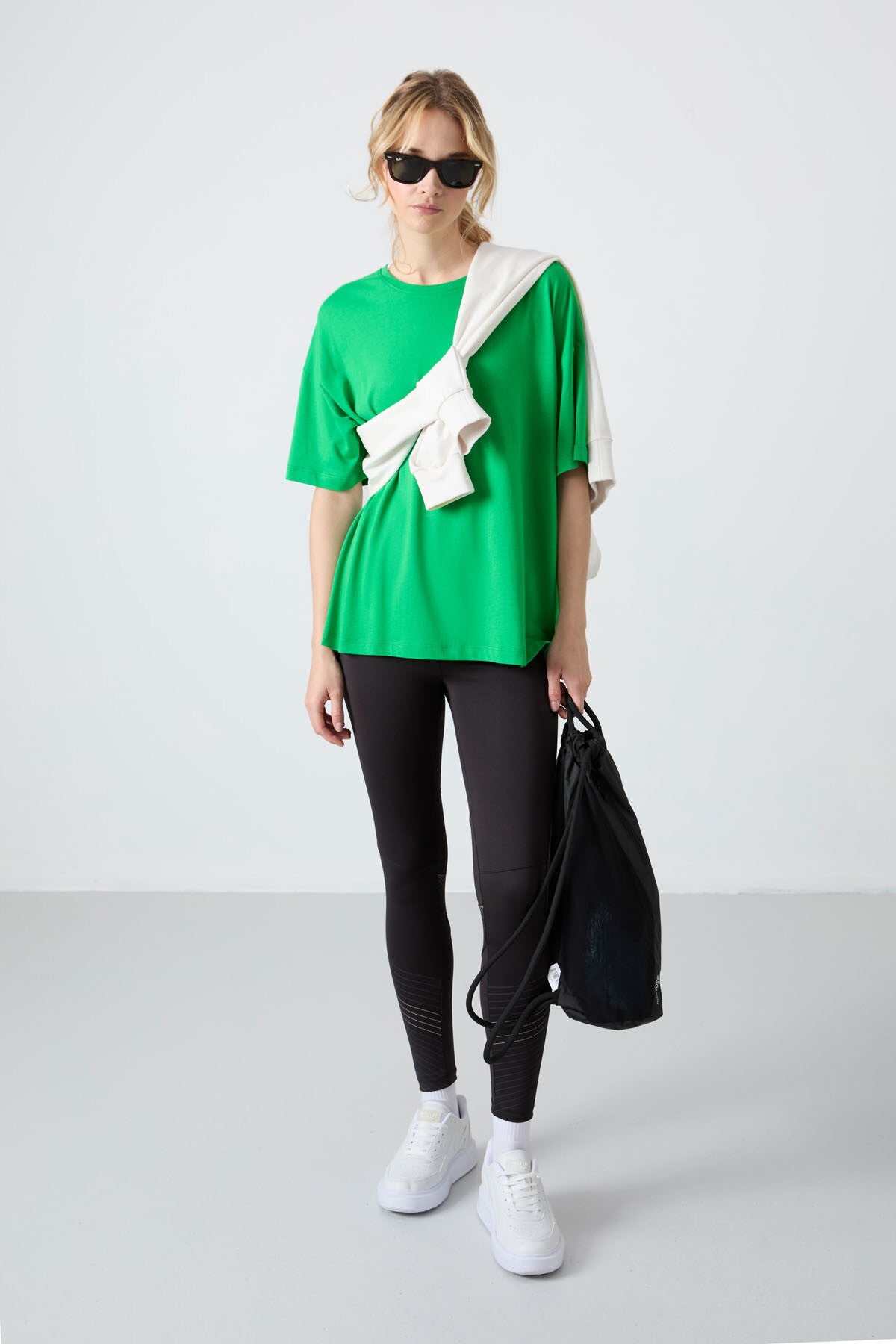 Image of Green Cotton Modal Soft Touch Oversize Fit Basic Women's T-Shirt - 97285