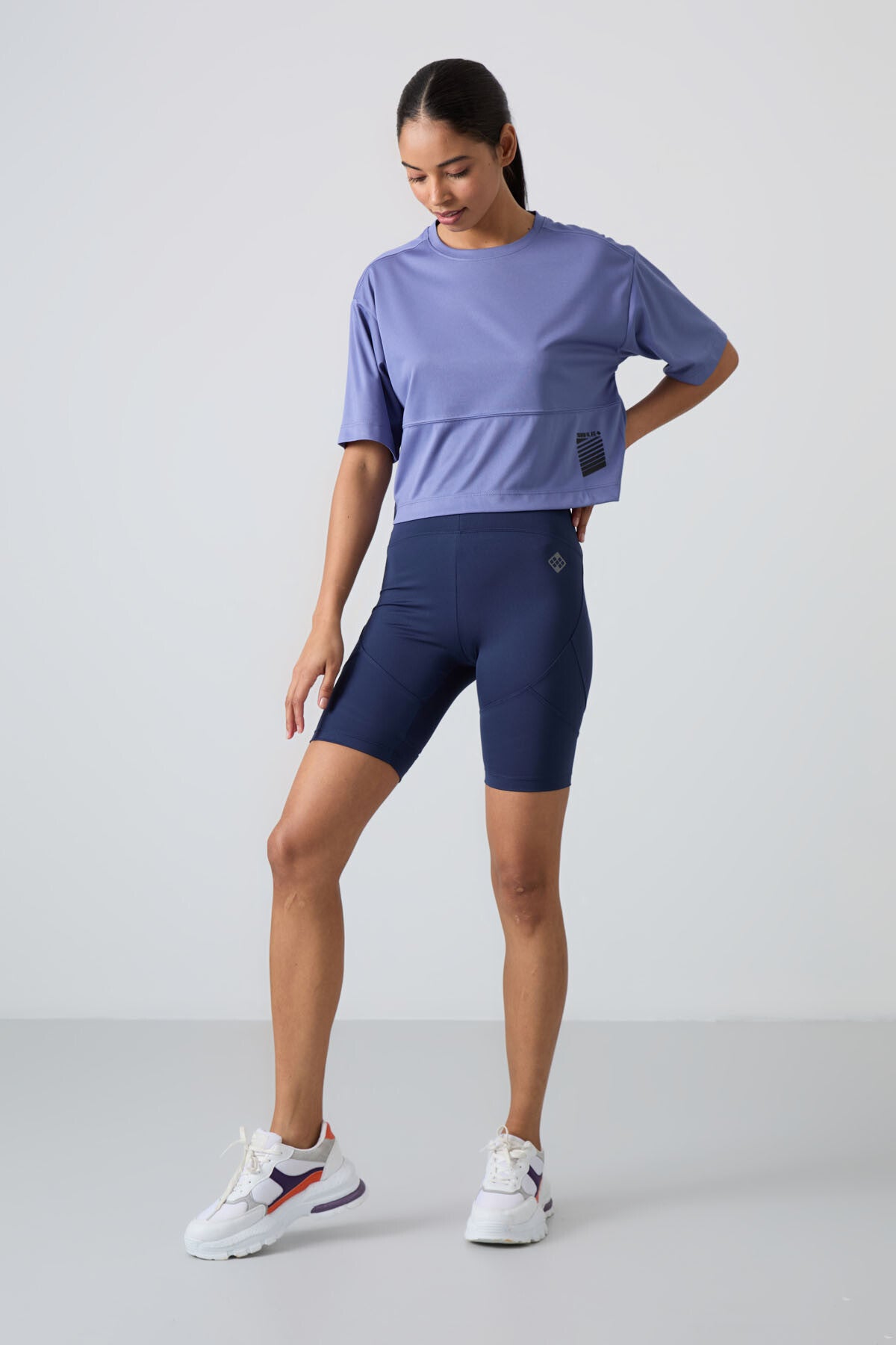 Image of Eflatun Nefes Alan Dokulu İnce Esnek Oversize Fit Performans Kadın T-Shirt - 97284