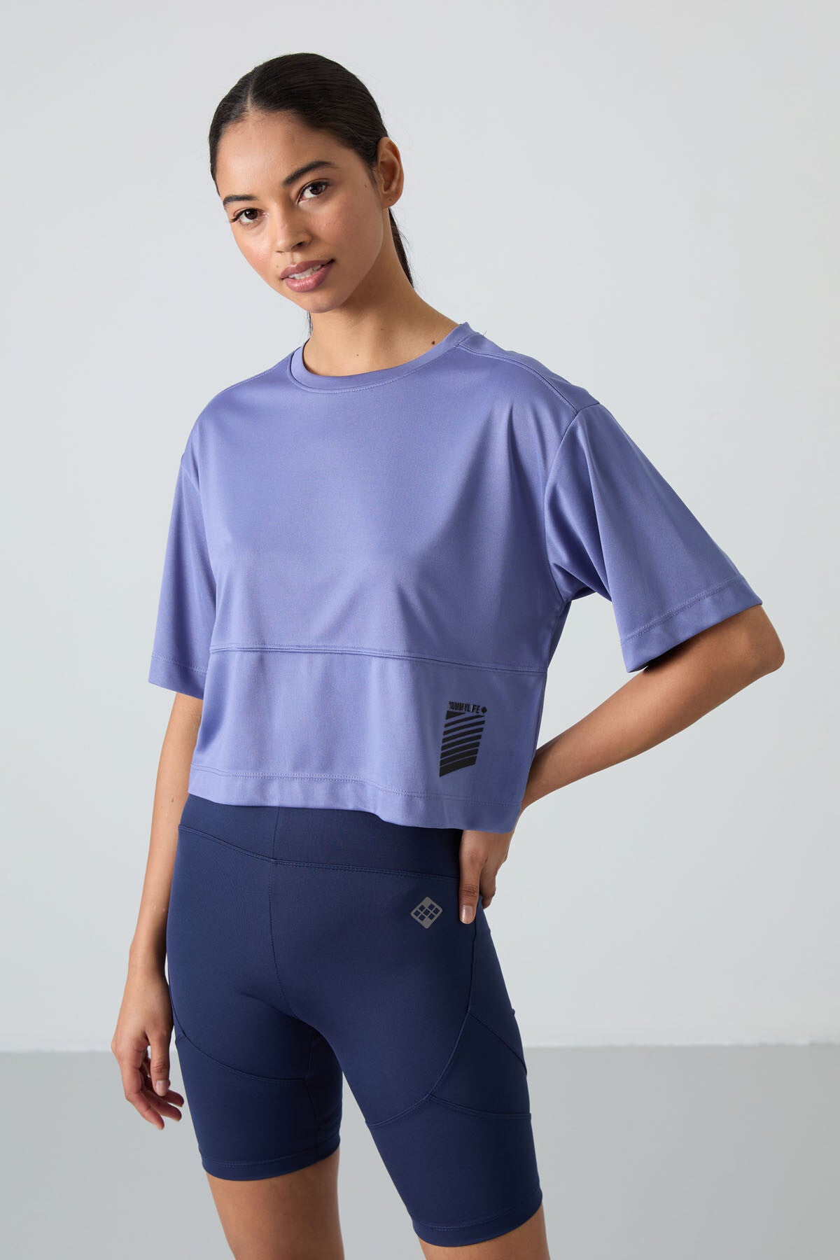 Image of Eflatun Nefes Alan Dokulu İnce Esnek Oversize Fit Performans Kadın T-Shirt - 97284