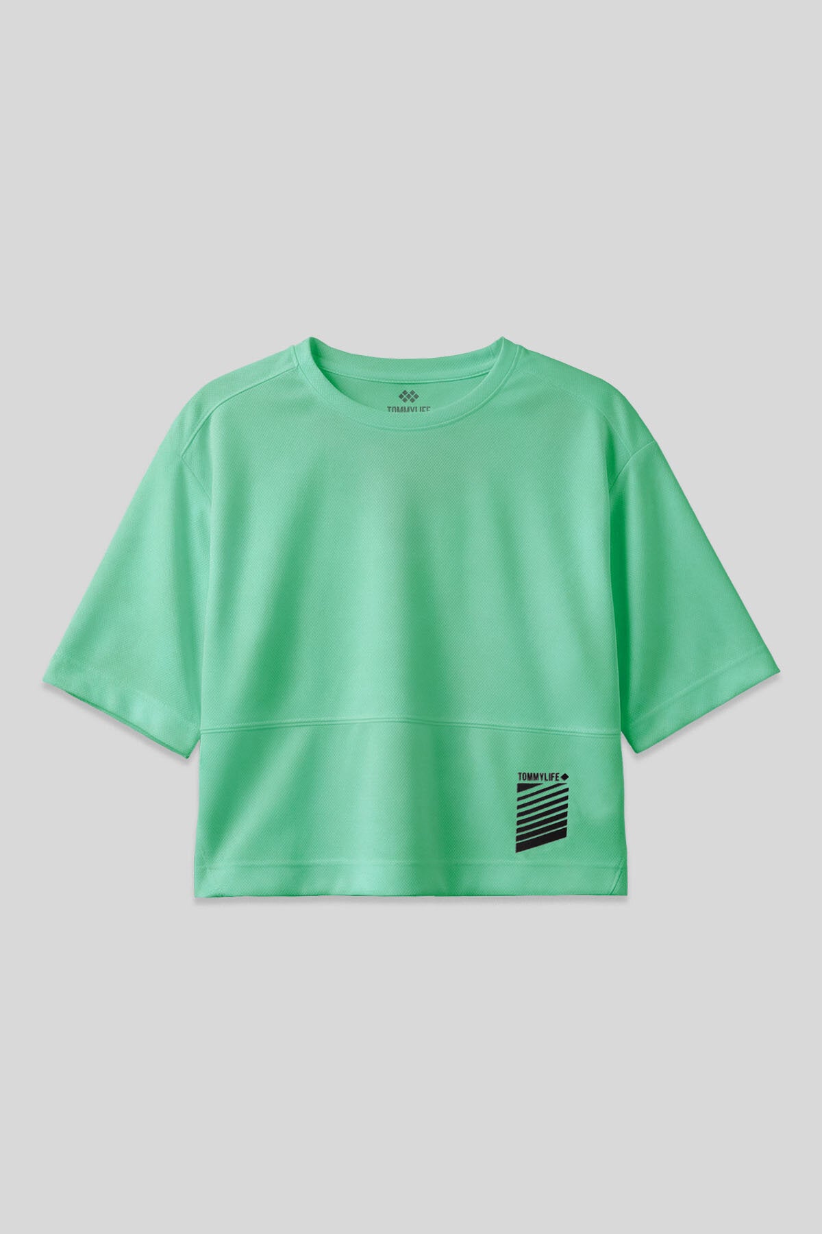 Image of Tricou damă verde-apă, respirabil, texturat, subțire, flexibil, croială supradimensionată, performant - 97284