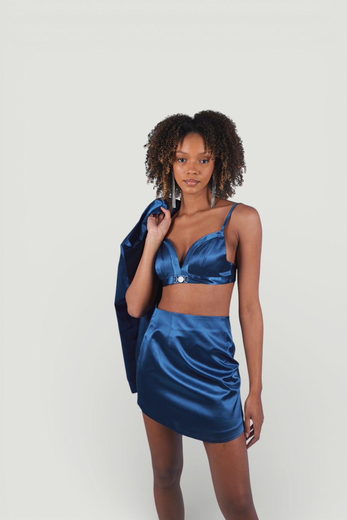 Image of Askılı Crop Saten Fancy Büstiyer Lacivert