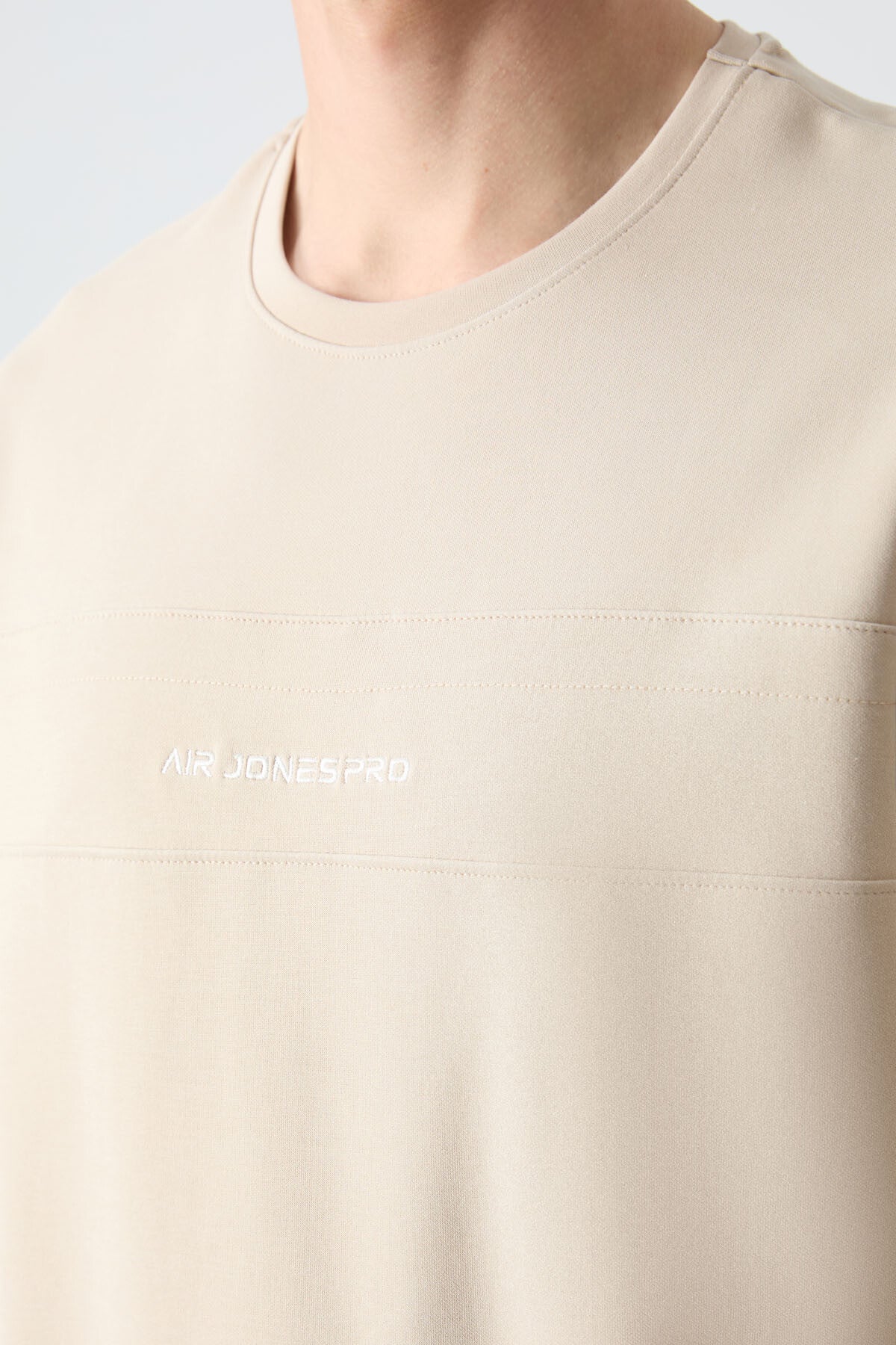 Image of Bej Pamuklu Kalın Yumuşak Dokulu Oversize Fit Basic Erkek Eşofman Takım - 85261