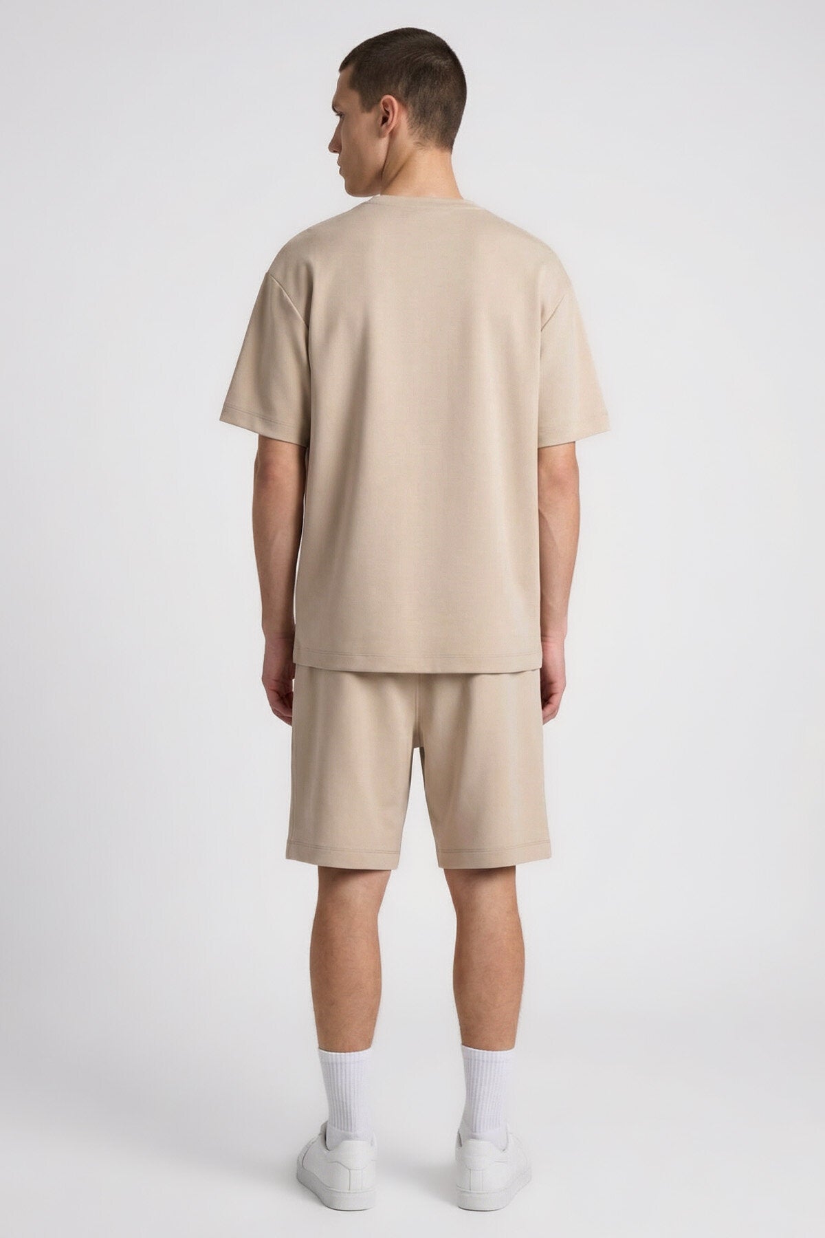 Image of Bej Oversize Fit Basic Erkek Şort Takım - 85292