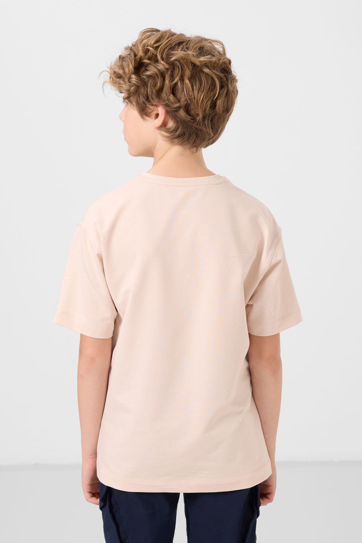 Image of Bej Pamuklu Yumuşak Dokulu Oversize Basic Erkek Çocuk T-Shirt - 11297