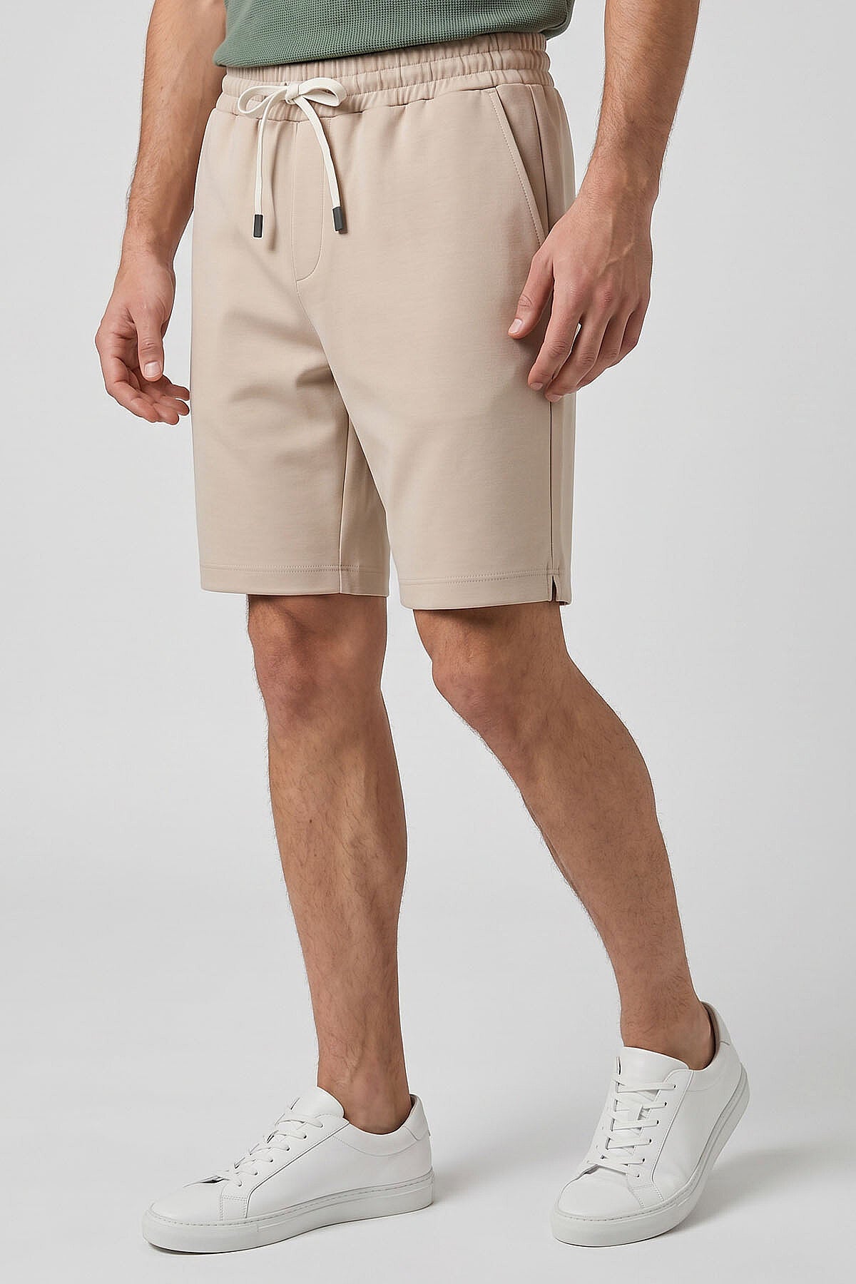 Image of Bej Standart Fit Basic Arka Cepli Erkek Şort - 81314