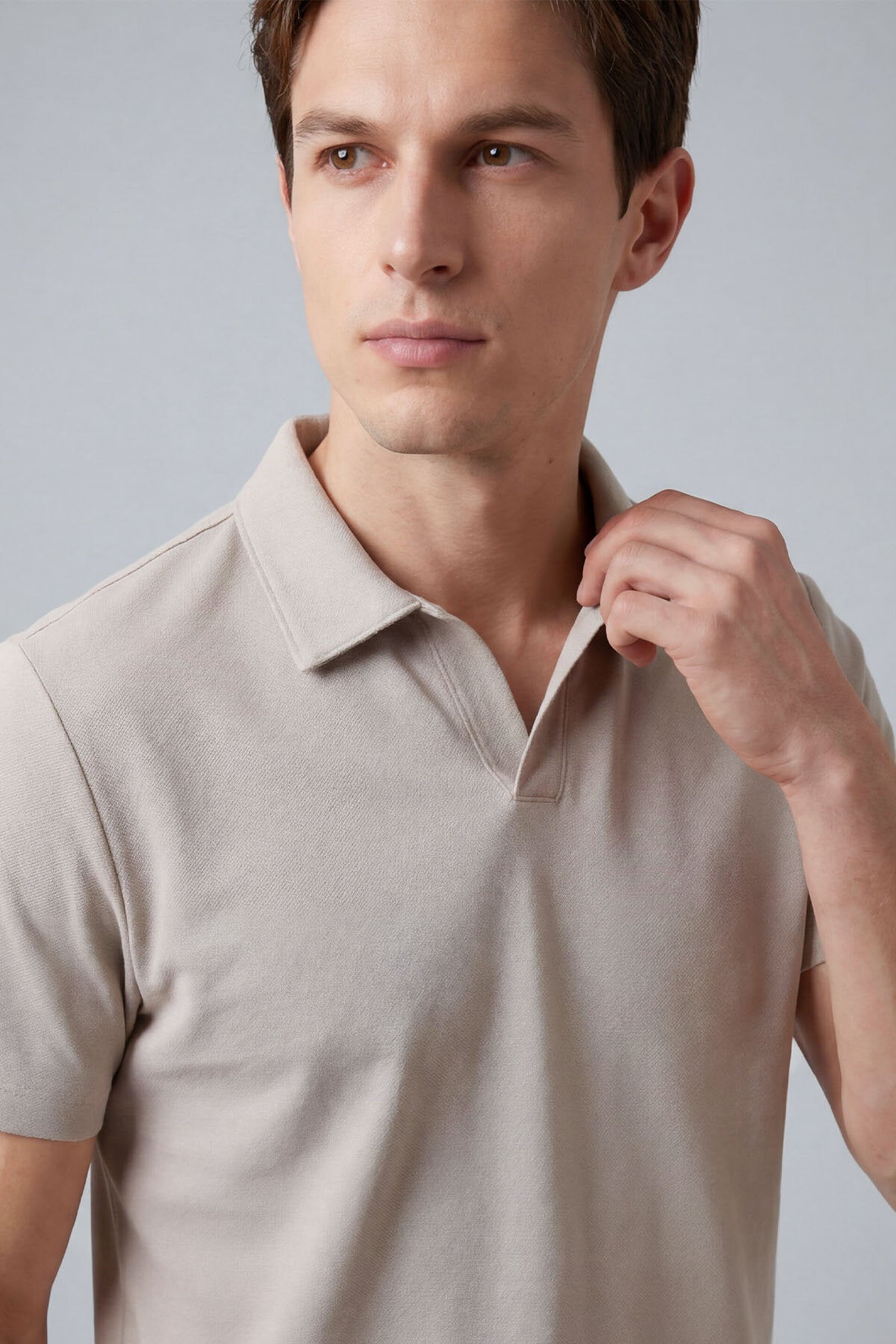 Image of Bej Rahat Form Yumuşak Dokulu Polo Yaka Erkek T-Shirt - 88496