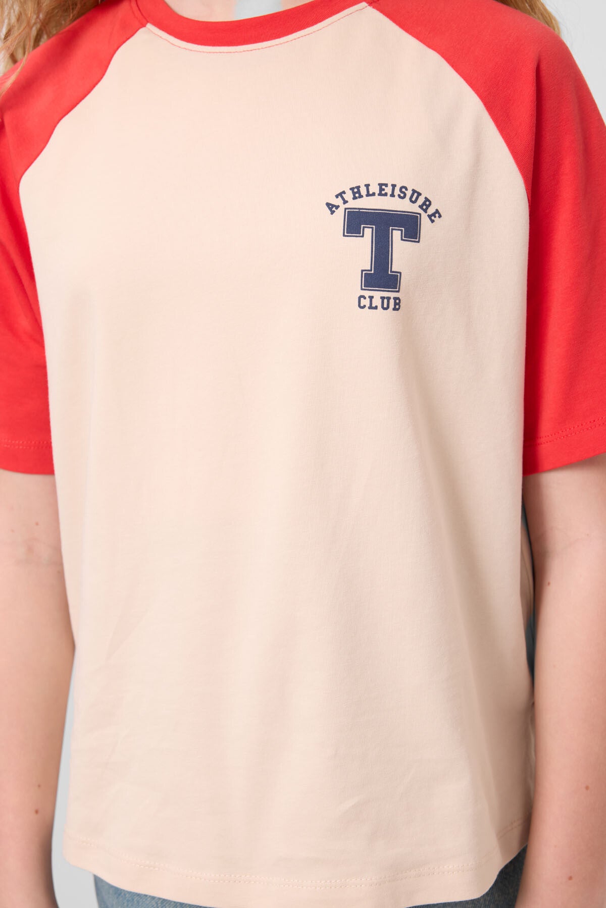 Image of Bej O Yaka  Pamuklu Baskılı Oversize Fit Kız Çocuk T-Shirt - 75179