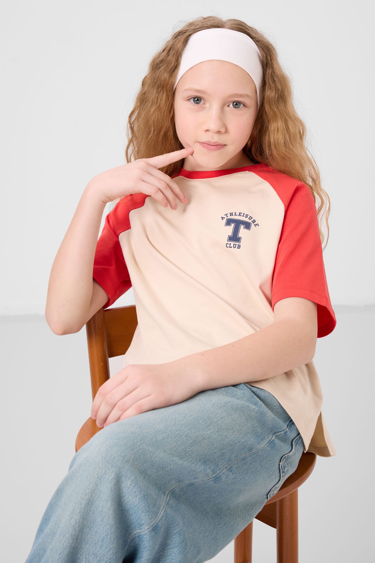 Image of Bej O Yaka  Pamuklu Baskılı Oversize Fit Kız Çocuk T-Shirt - 75179