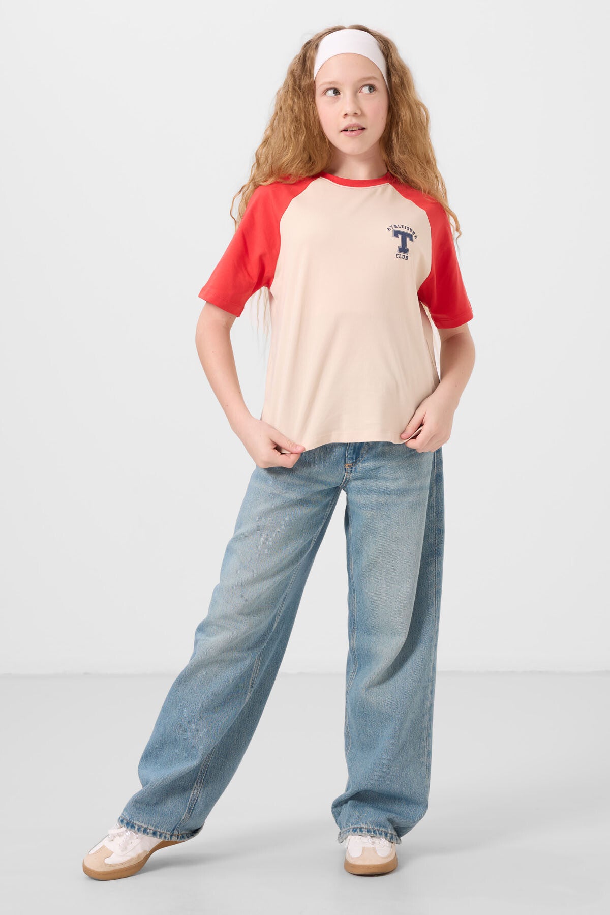 Image of Bej O Yaka  Pamuklu Baskılı Oversize Fit Kız Çocuk T-Shirt - 75179