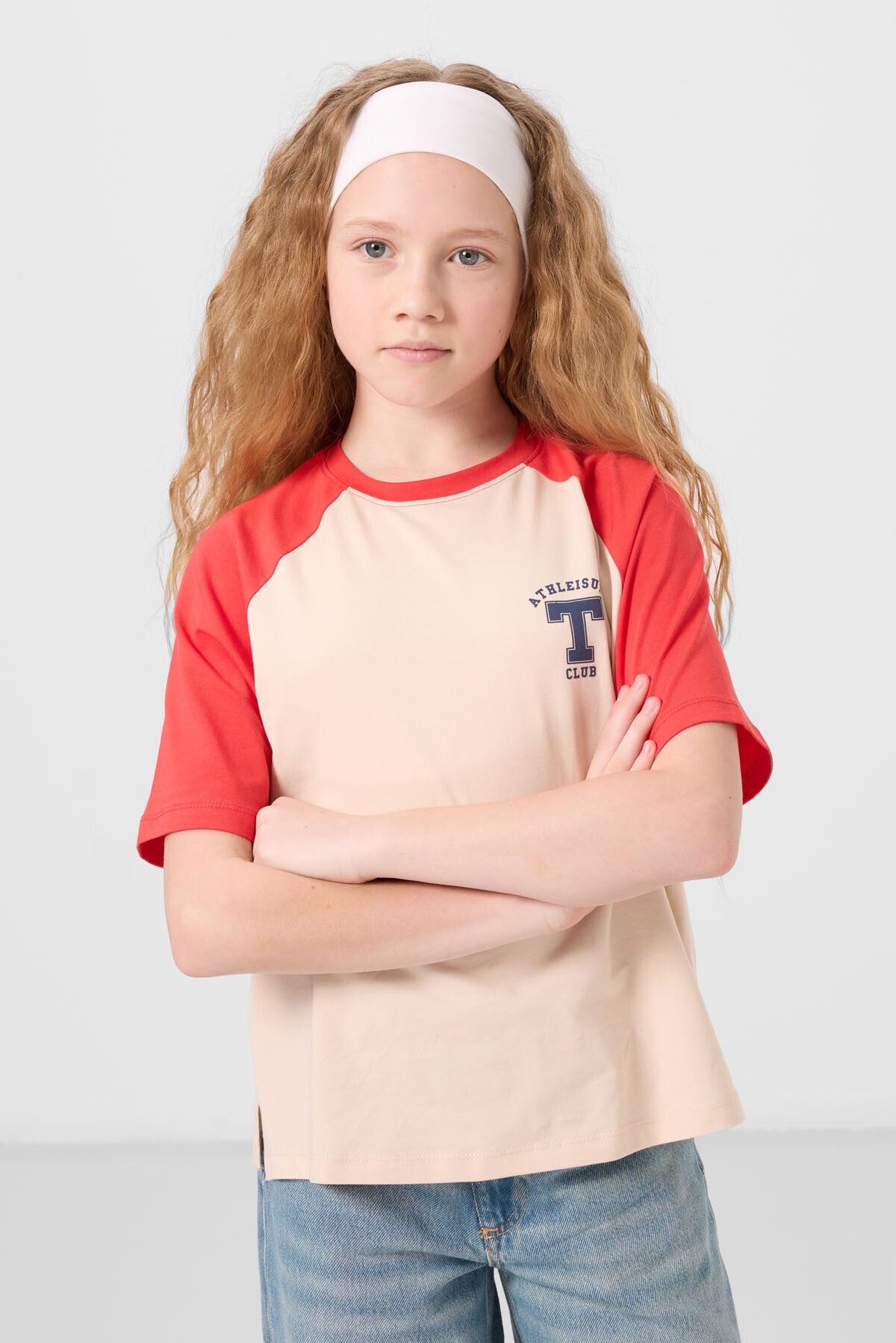 Image of Bej O Yaka  Pamuklu Baskılı Oversize Fit Kız Çocuk T-Shirt - 75179