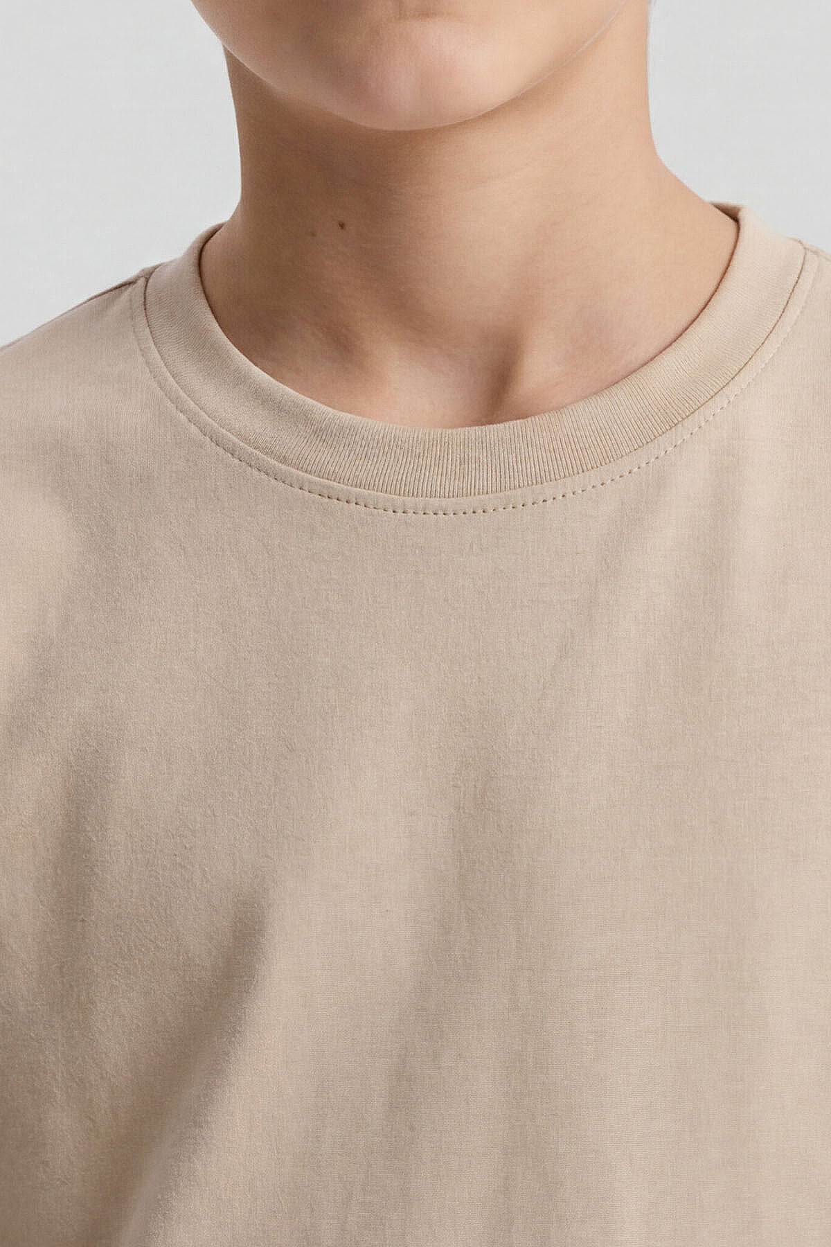 Image of Bej O Yaka Standart Fit Basic Uzun Kollu Unisex Çocuk T-Shirt - 11329