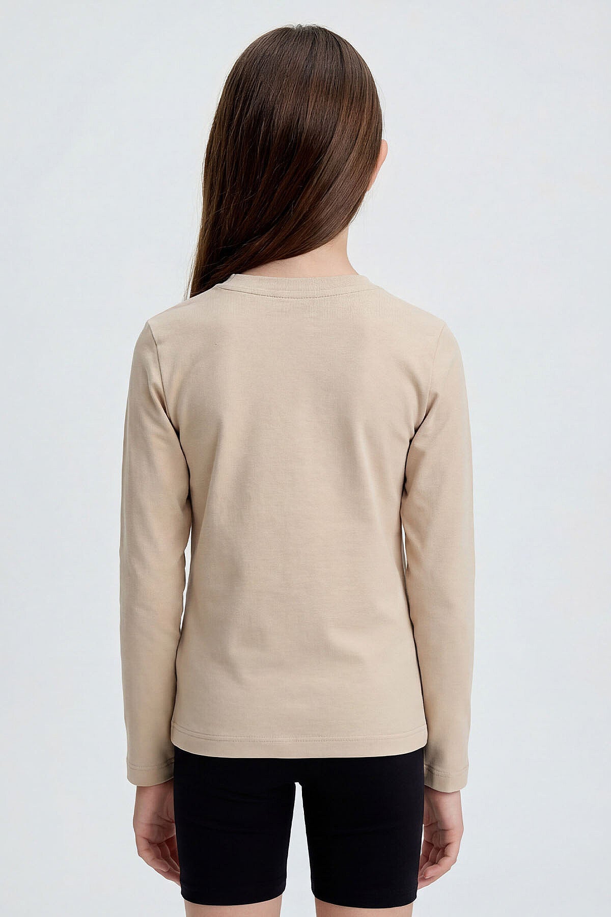 Image of Bej O Yaka Standart Fit Basic Uzun Kollu Unisex Çocuk T-Shirt - 11329