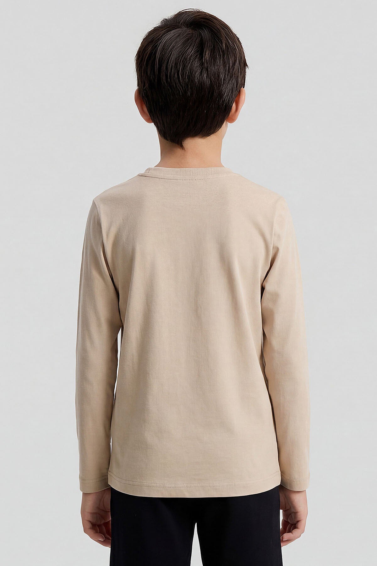 Image of Bej O Yaka Standart Fit Basic Uzun Kollu Unisex Çocuk T-Shirt - 11329