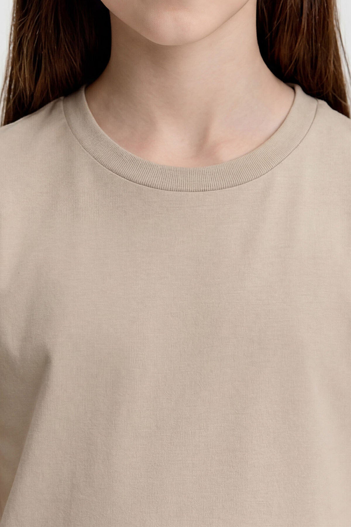 Image of Bej O Yaka Standart Fit Basic Unisex Çocuk T-Shirt - 11328
