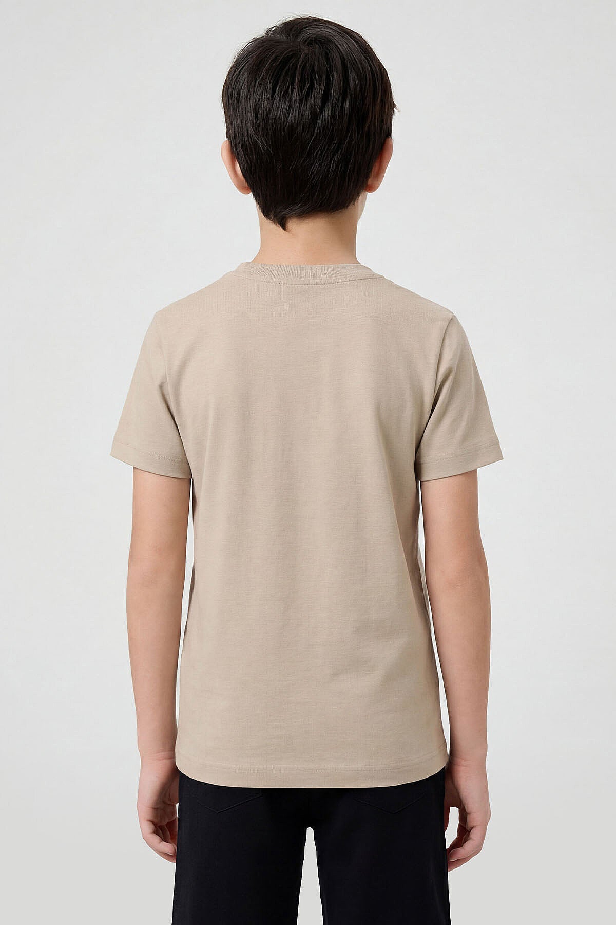 Image of Bej O Yaka Standart Fit Basic Unisex Çocuk T-Shirt - 11328