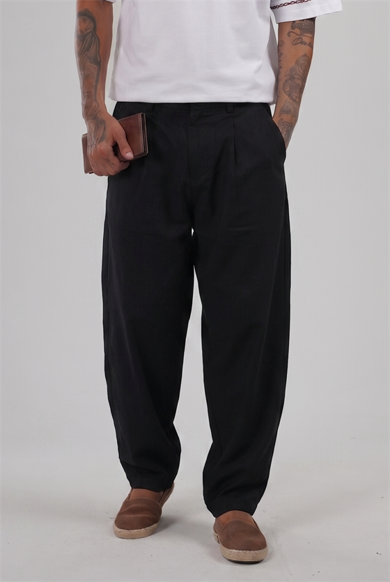 Image of Beli Lastikli Jakarlı Cepli Baggy Siyah Pantolon