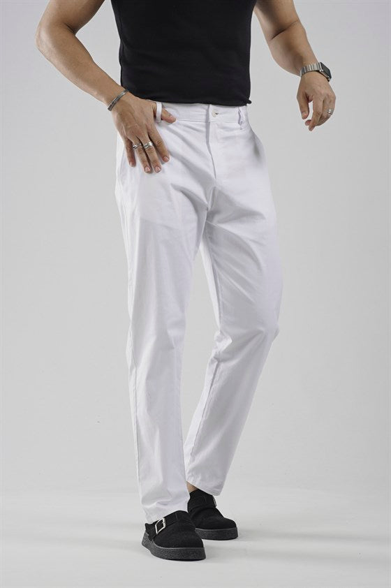 Image of Men's Regular Fit Chino Lycra Pants with Elastic Waistband