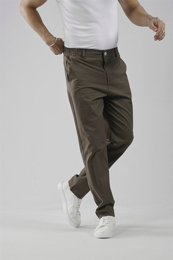 Image of Men's Regular Fit Chino Lycra Pants with Elastic Waistband